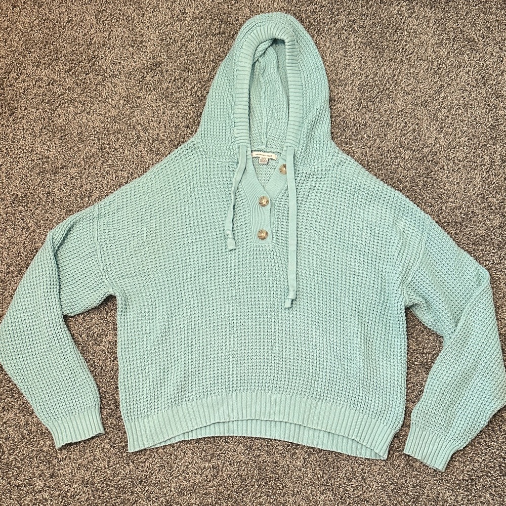 Turquoise Knit Hoodie
